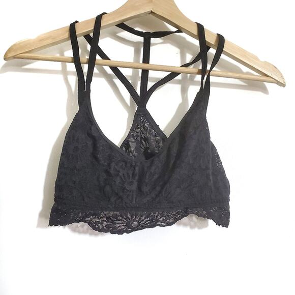PINK VS | Strappy Black Lace Bralette with Cross Straps on Back - Picture 1 of 8